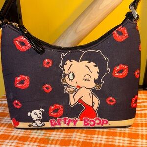 Betty Boop Black and Red Kiss Print Shoulder Bag